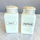 Vintage Square Milkglass White Glass Salt & Pepper Shakers Silver Metal Lids 2