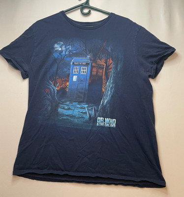 Dr. Who & The Daleks shirt mens large Police Box Sci Fi 2016 short sleeve blue