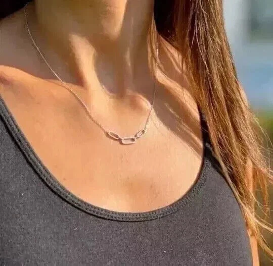 2 克拉圆形切割实验室钻石女式链式项链 14k 白金饰面 — 第 3/4 张图片