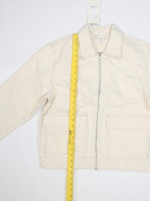 H&M &Denim Jacket Mens Small Beige Cotton Canvas Zip Front Utility