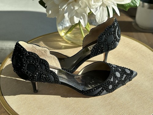 Badgley Mischka Shoes Black Size 8.5 Ginny D’Orsay Evening Formal Kitten Heel - Picture 2 of 5