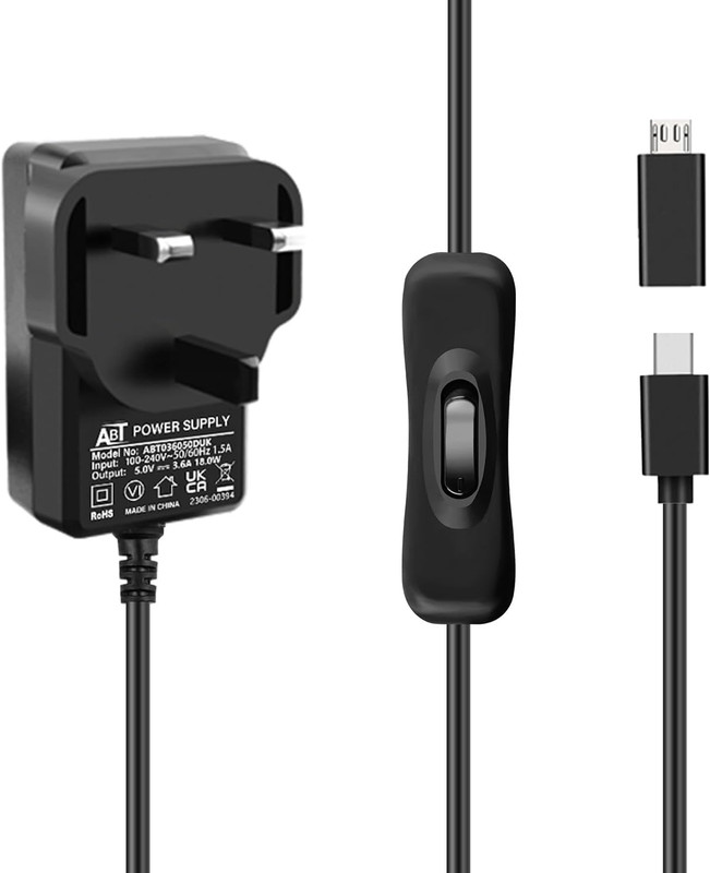Geeekpi USB-C Power Supply UK Plug for Raspberry Pi 4 with On/Off Switch,5V 3.6A