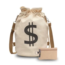 AseiTaku Canvas Drawstring Backpack with Coin pouch, Large Money Dollar Sign ...