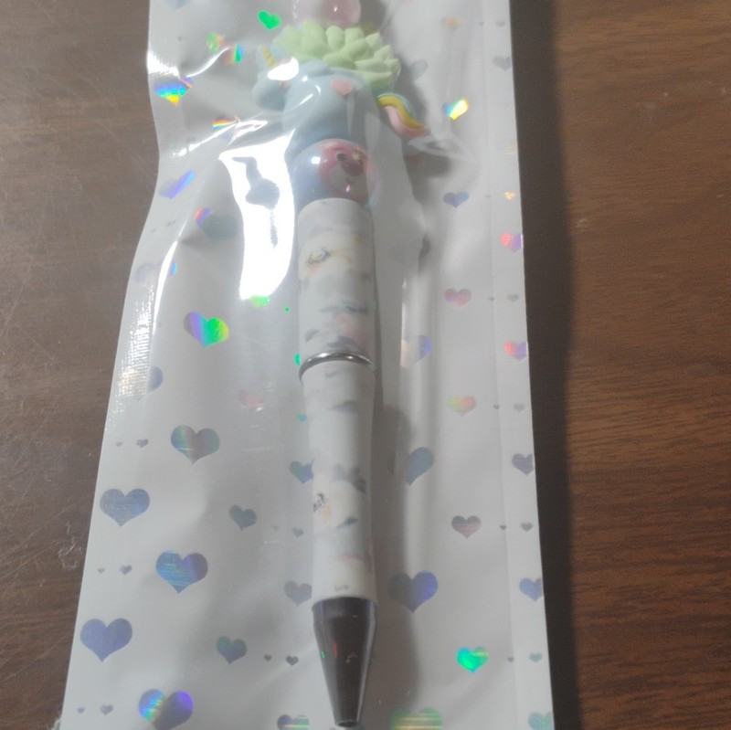 Unicorn Charm Topper Ballpoint Pen Black Ink Plastic Chrome Trim