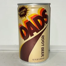 1970's Dads root beer soda can, aluminum, "caffeine free"