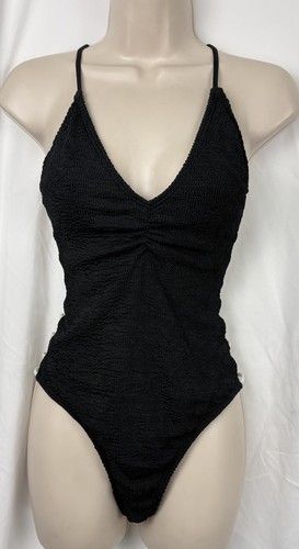 L Space Black  One-Piece Swimsuit Side Cut Outs Sz Women’s 8 Textured Crinkle 