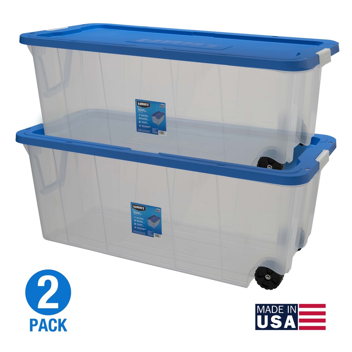 HART 206265 200 Quart Clear Latching Rolling Plastic Storage Bin