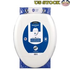 Elongated Enameled Wood Toilet Seat W/ Chrome Hinges  STA-TITE Fastening New