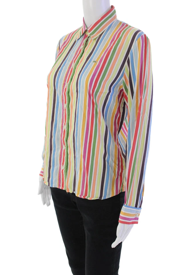 Blusa Top Multicolor Lacoste Mujer Mezcla Algodón Rayas Manga Larga Talla 38 Foto 3 de 4