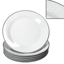 6x Venedig Kuchenteller Ø20,5cm Porzellan Weiß Relief Dessert Frühstück Salat