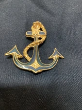 Golden Blue Sailors Anchor Pin Vintage