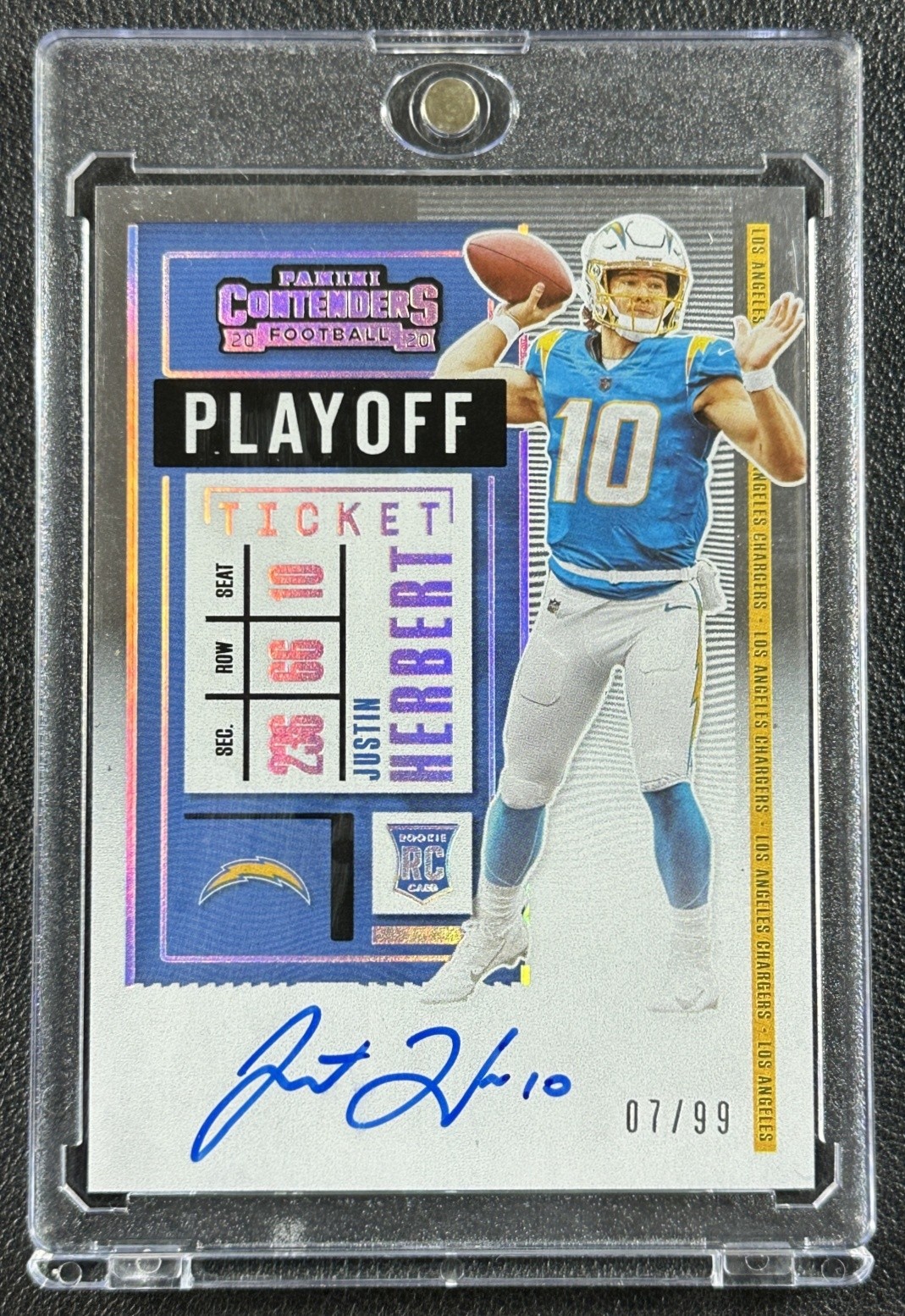 JUSTIN HERBERT 2020 PANINI CONTENDERS #104 ROOKIE PLAYOFF TICKET RC AUTO 7/99