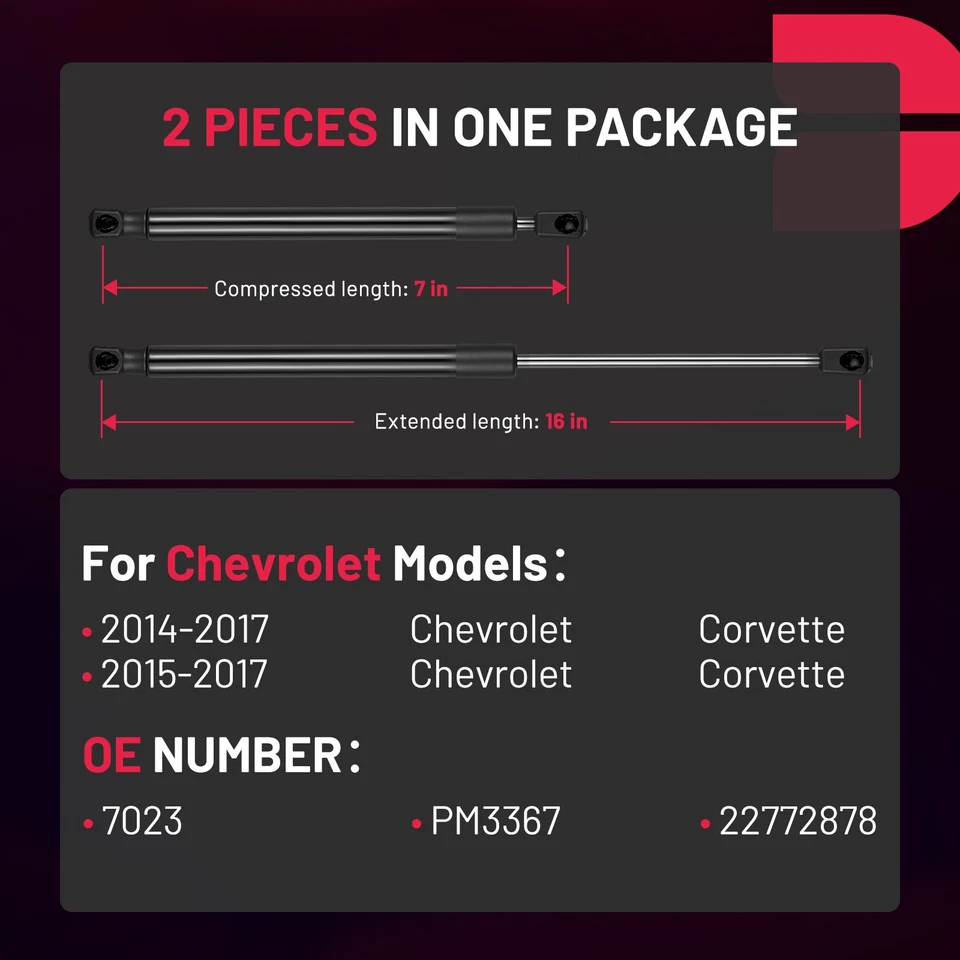 2x Lift Supports Gas Spring Struts for Chevrolet Corvette 14-17 6.2L Front Hood Foto 2 de 4