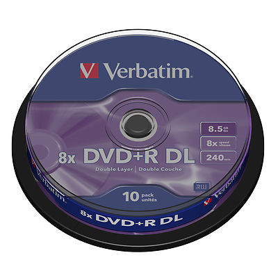 VERBATIM DVD+R DL DUAL LAYER LEERE DISCS 10 SPINDEL 8,5 GB 8X GESCHWINDIGKEIT - 43666