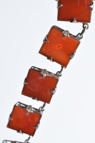 1980s Irish Seamus GILL, Silver and Carnelian Necklace ! 20 square carnelians - Picture 7 of 16