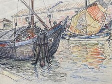 Paul Scholz 1901 - 1956 Barca Nave Nel Porto Probabilmente Venezia Malcesine?