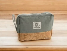 Gray Hope ~ The More We Do Cork & Canvas Zipper Travel Makeup Pouch Bag