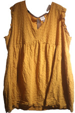 Knox Rose Womens Size 4X Mustard Yellow Eyelet Dress V-neck Boho Sleeveless