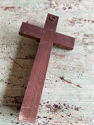 Vintage Wooden Metal Wall Cross Crucifix Holy Religious Carved Christ Brown - Picture 7 of 9