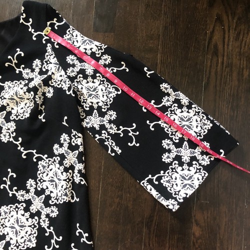 Adrianna Papell Evening Dress Women 18W Black White Floral Embroidery Bell Slves - Picture 16 of 24