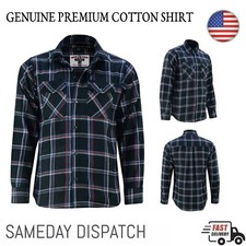 Men's Check Shirts Long Sleeve Lumberjack Flannel Work Casual Button Shirt S-5XL