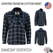 Men's Check Shirts Long Sleeve Lumberjack Flannel Work Casual Button Shirt S-5XL