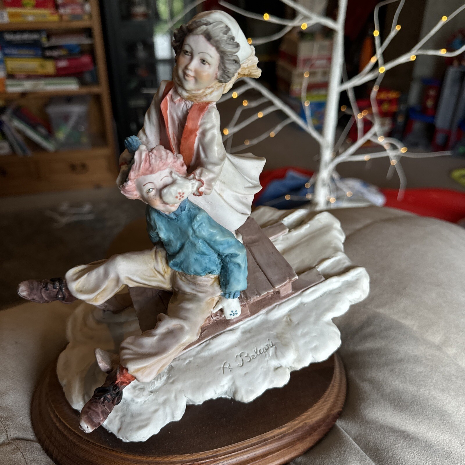 Trineo vintage Capodimonte A Belcari RARO niño y niña