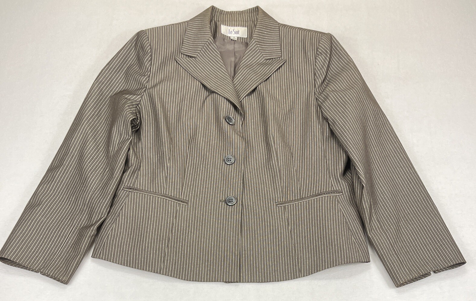 Le Suit Brown W/Sparkle Silver Stripes Lined Wide Leg Pant Suit Women’s 16