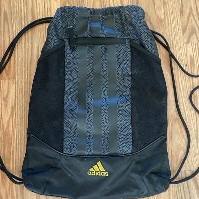 ADIDAS Drawstring Backpack Sackpack Gray With Yellow Gym