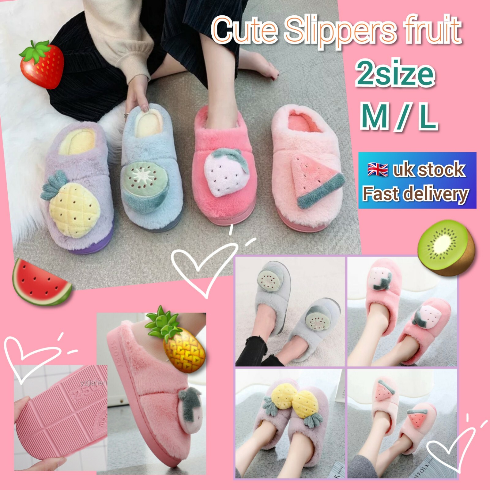 SAOLA Pantofole di peluche frutta slip on fondo suola morbida UK stock consegna rapida