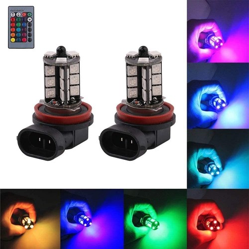 Pair H11 H8 RGB Colourchange LED fog light bulbs remote control 12v headlight - Picture 3 of 10