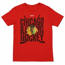 Reebok NHL Youth Chicago Blackhawks Short Sleeve Cross Sticks Tee, Red