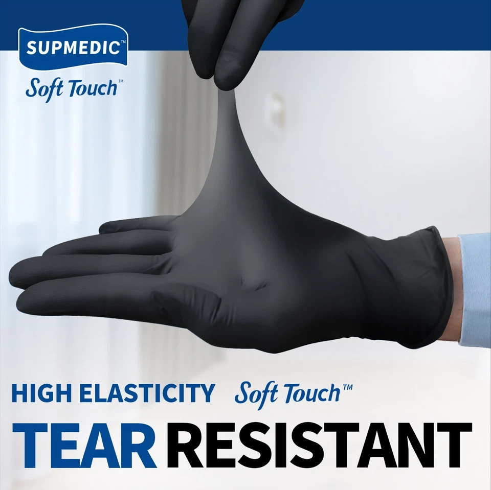 Medical Nitrile Exam Gloves, Black, Powder-Free Food-Safe Clean Disposable Glove - Image 2 of 4