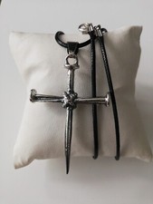 .925 Solid Silver Oxidized Nail Cross Pendant New