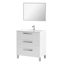 Mobile Bagno 80 Cm Con Lavabo E Specchio Con Piedini Bianco Athena 3 Cassetti