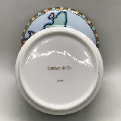 Tiffany ワールドマップ　ボンボニエール Vintage Tiffany & Co. World Map Design Porcelain Trinket Box 3.75