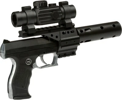 Schrödel Spielzeugpistole PB 001 mit Schalldämpfer und Zielfernrohr 13 Schuss