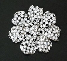 1 pc Wedding Banquet Round Cake Flower Clear White Rhinestone Brooch 2" 5cm B319