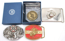 4pc US Marines Life Member Belt Buckle NY Silver Dress Belt Logo 2004 Semper
