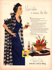 Pepsi Cola Refreshes without Filling Beautiful Woman Vintage Print Ad 1955