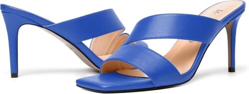 Royal Blue Slip On💗Square Toe Stiletto 3.5" High Heel Sandals Shoes💗Sz 8 - Picture 5 of 6