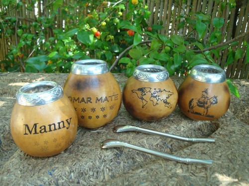 ARGENTINA MATE GOURD YERBA TEA WITH STRAW BOMBILLA SET Engraving Gaucho, - Picture 5 of 13