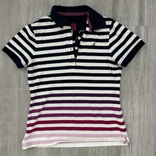Joules Women's Striped Slim Fit Polo Cotton Shirt Size US 6 Small Short Sleeve