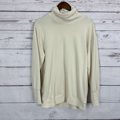 Athleta Sweatshirt Womens Medium Cream Balance Cinch Turtle Neck Boxy Stretch