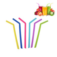 6x Premium Silicone Reusable Extra Wide Bent Straw + Brush, Smoothies Bubble Tea