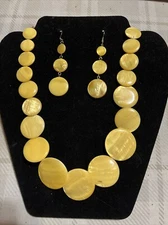Charming Charlie Necklace, Mother Of Pearl, Matching Earrings Yellow