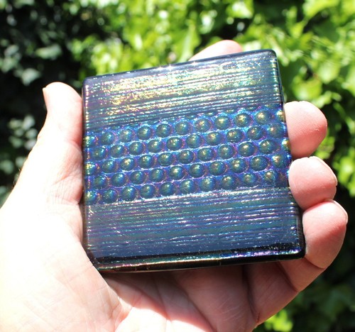 Fused Glass Coasters Art Glass Dichroic Purple Black Iridescent 4 Coaster Set - Picture 5 of 13