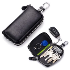 Mens Leather Key Holder Organizer Zipper Wallet Case Keychain Pouch Card Holder