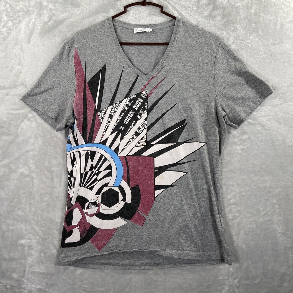 Versace Collection T-Shirt men's Medium V-Neck Short Sleeve Gray Graphic Cotton