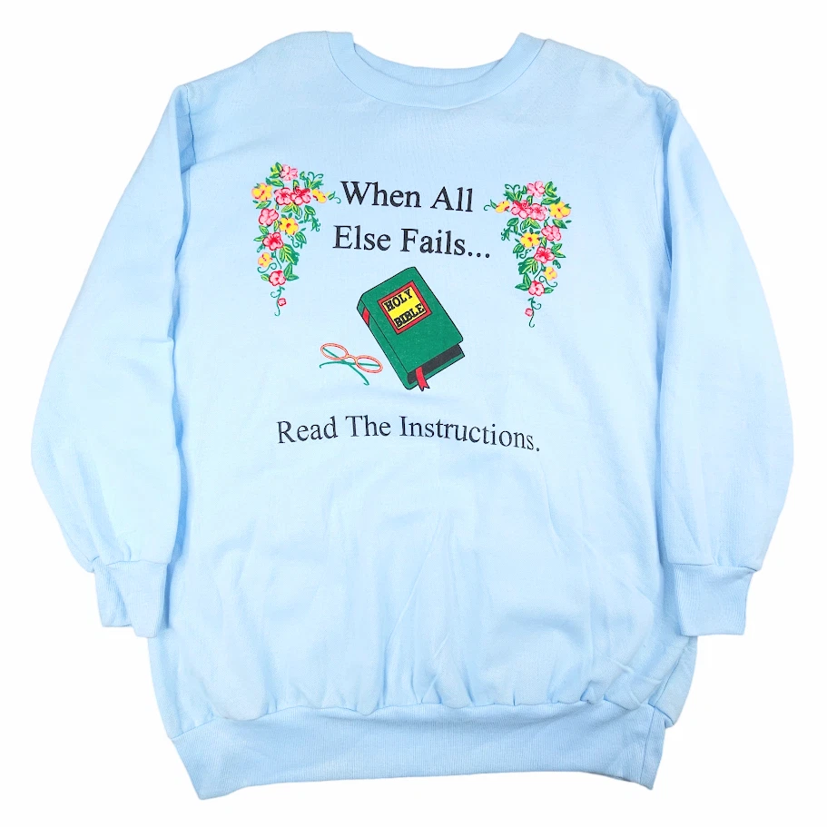 Sudadera Cristiana De Colección Para Hombre Talla Grande Azul Años 80 Leer La Biblia Hecha en EE. UU. Foto 2 de 4